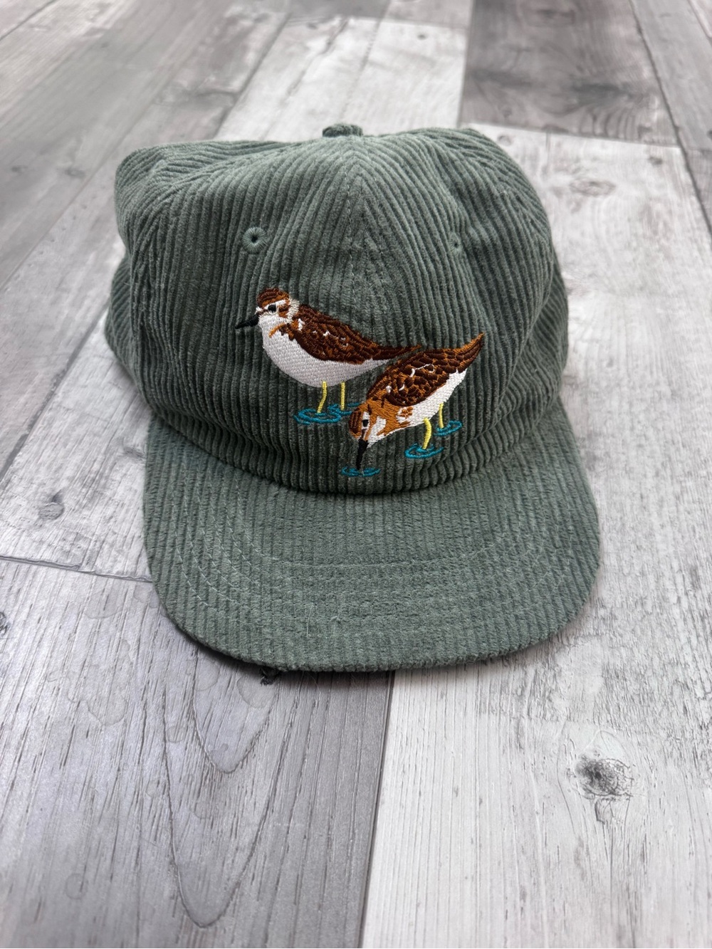 Bird Collective Least Sandpipers Hat Embroidered Vintage Corduroy Olive Green